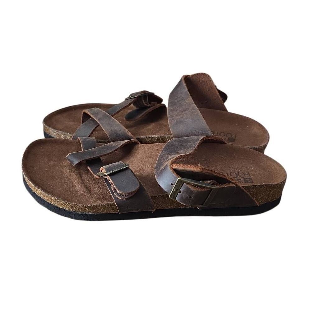 White Mountain Women's Size 7 Brown Gracie Leather Strappy Slide Sandals